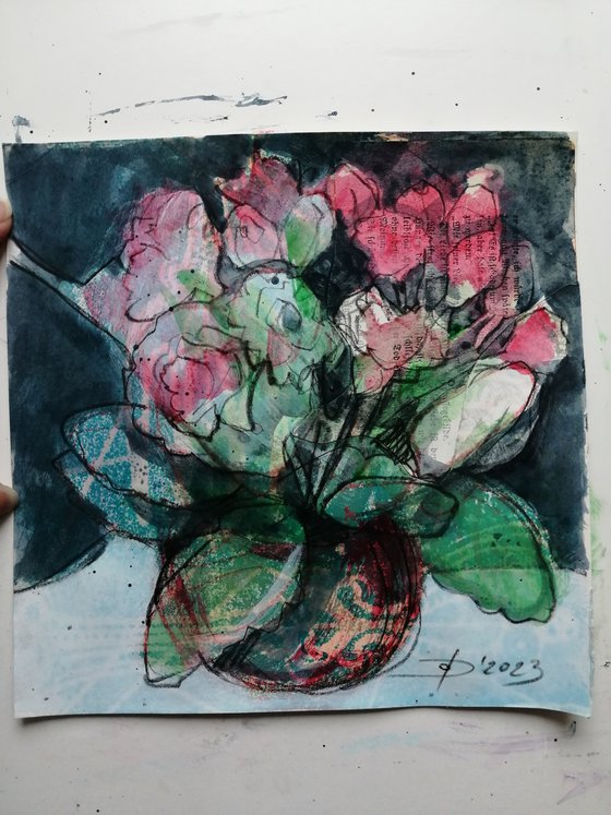 Kalanchoe Series of Original Paintings 20x20cm decorative modern mixed media