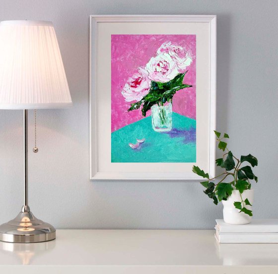 Peony Painting Original Art Floral Artwork Peonies Wall Art Flower Bouquet