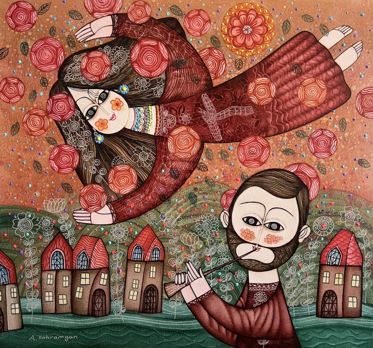 Expressive Portrait Oil Painting By Armen Vahramyan, 26 X 24, The Flute Player