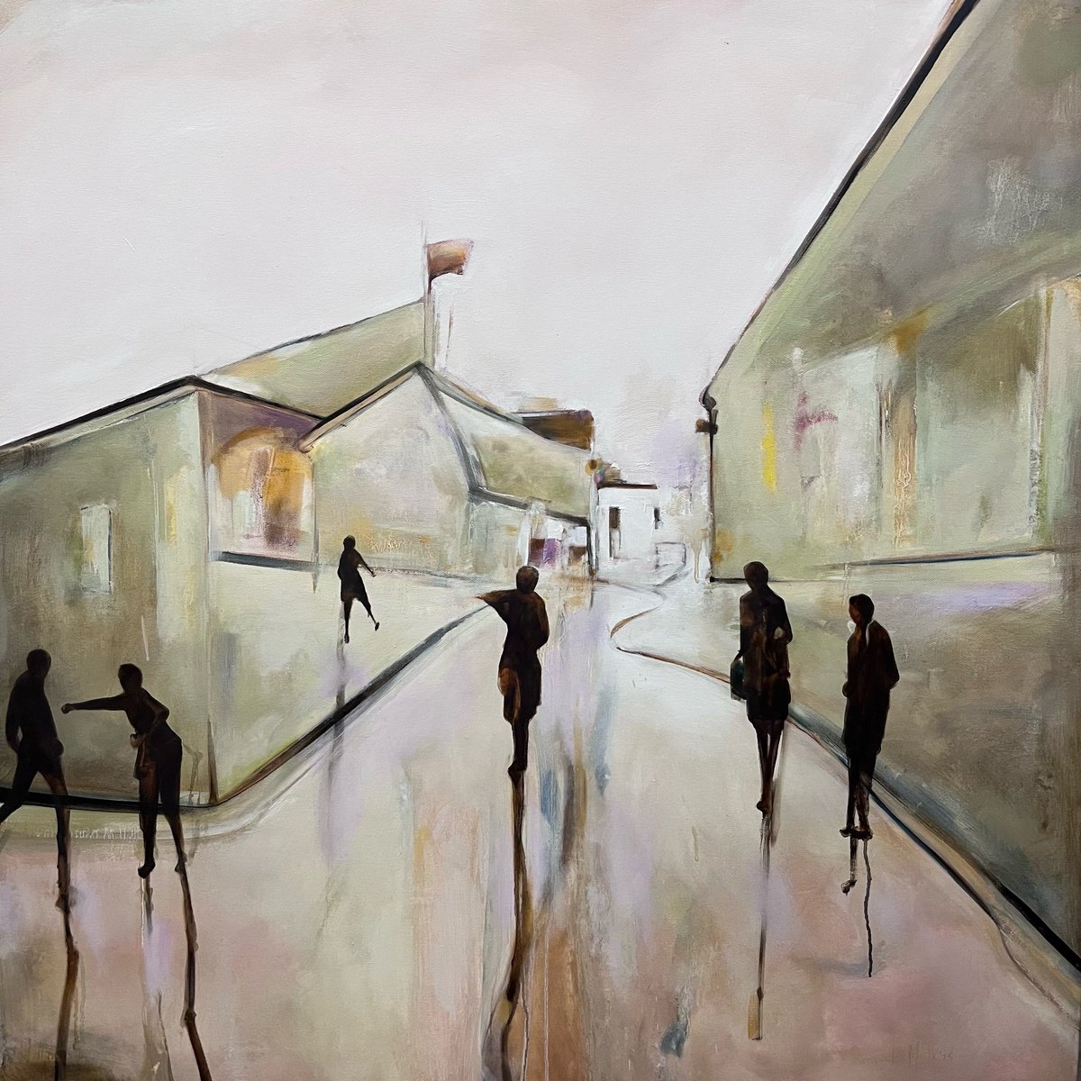 Abstract Landscape Oil Painting By Romuald Mulk Musiolik, 39 X 39", Olaveur Not Olavuer Road, Original Artwork