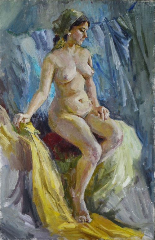 Nude on a blue background by Andriy Naboka