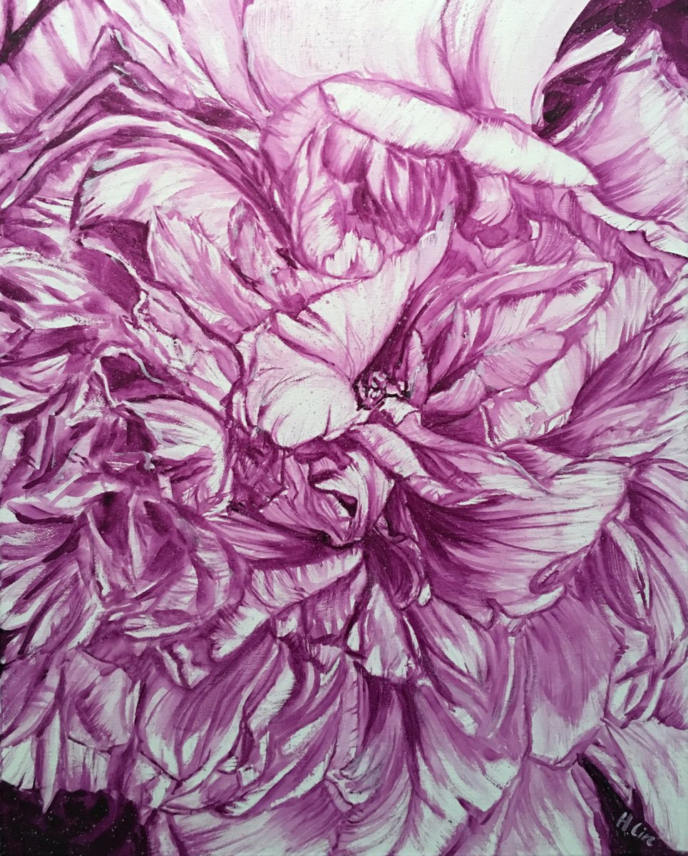 Photorealistic Botanical Watercolour By Hsin Lin, 16 X 20, Peony In Mauve, Original Artwork