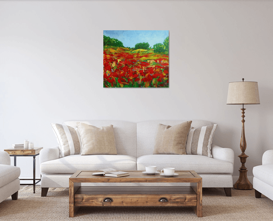 Poppies field... Flowering wildflowers... /  ORIGINAL ACRYLIC PAINTING