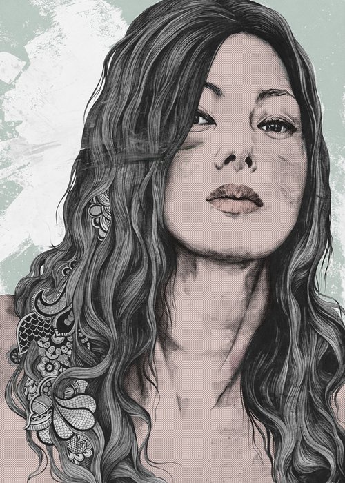 untitled #91020 pop art | pop art japanese woman portrait | zentangle pencil drawing by Marco Paludet