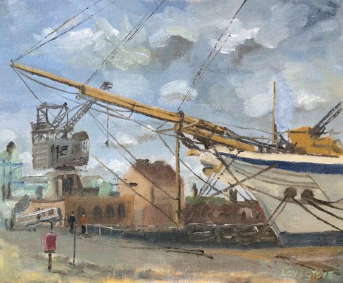 HMS Gannet at Chatham Dockyard, oil painting by Julian Lovegrove Art
