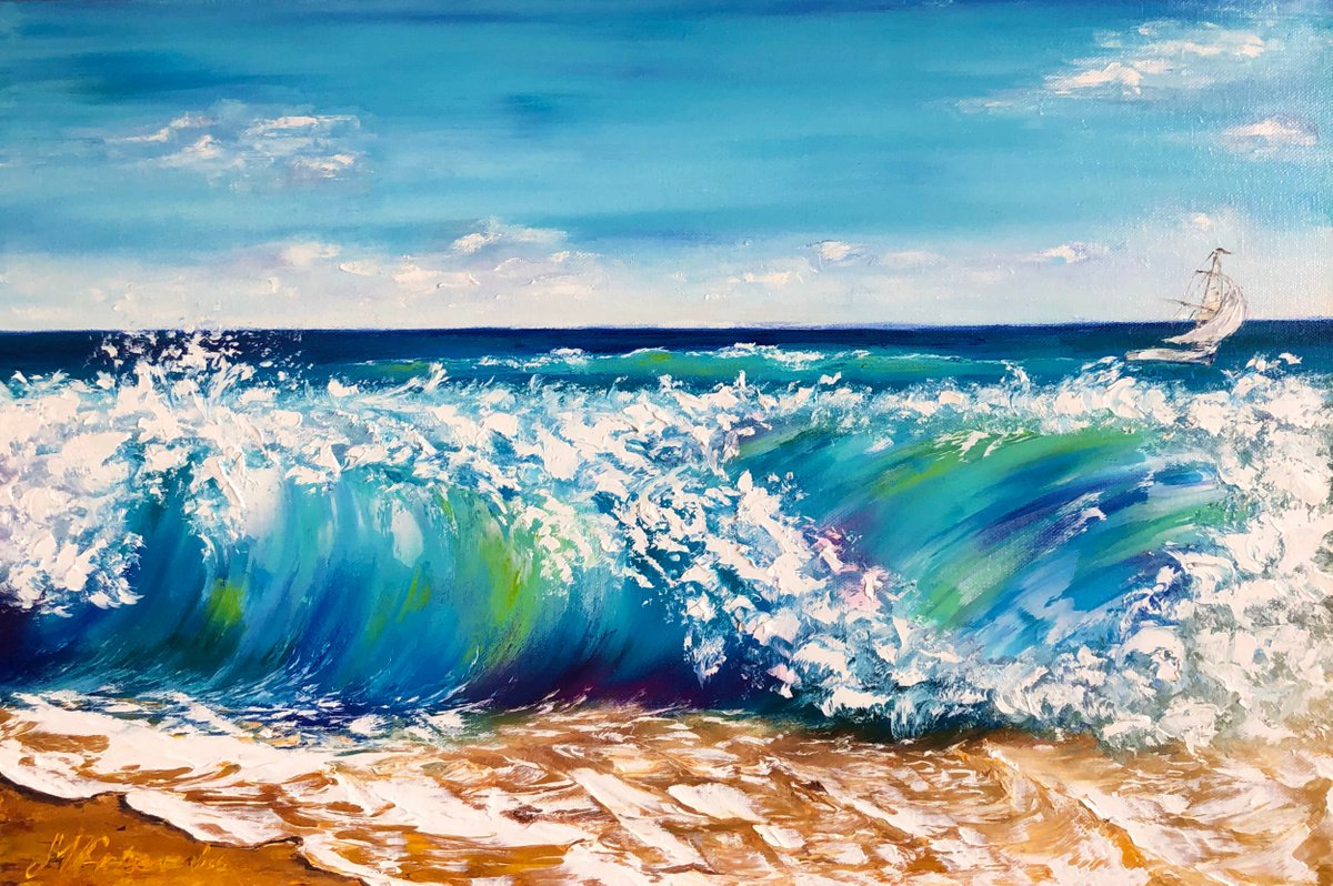 THE SOUND OF THE SURF - Marine theme. Waves. Surf. White ship. Ocean. Noise. Sand. Foam. by Marina Skromova