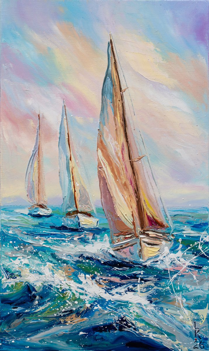 Sailing Into Light By Liubov Kuptsova, 12 X 20, Artwork For Sale On Artfinder
