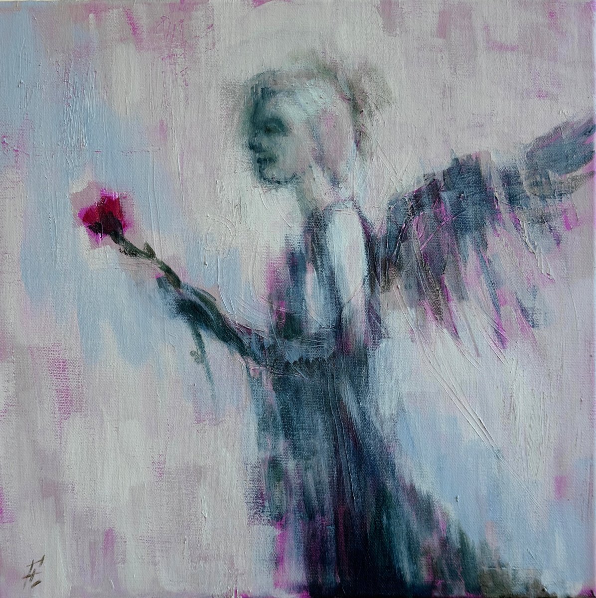 Impressionistic Portrait Acrylic Painting By Nikola Gulev, 16 X 16", "Blessing", Original Artwork