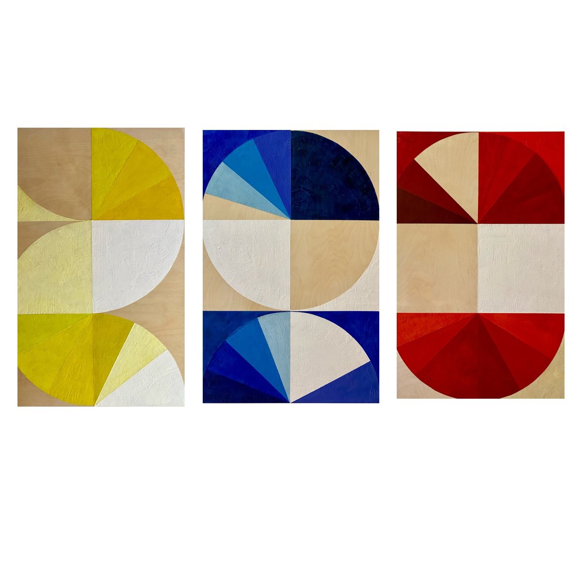 Geometric Abstract Painting By Domenica Brockman, 24 X 36, Jack, Queen, King Triptych, Original Artwork