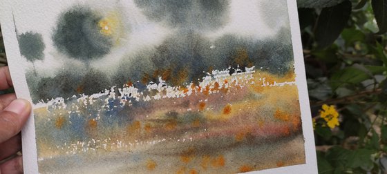 Misty Landscape Painting in watercolours, Switzerland landscape original, watercolour painting impressionist style, small art original gift