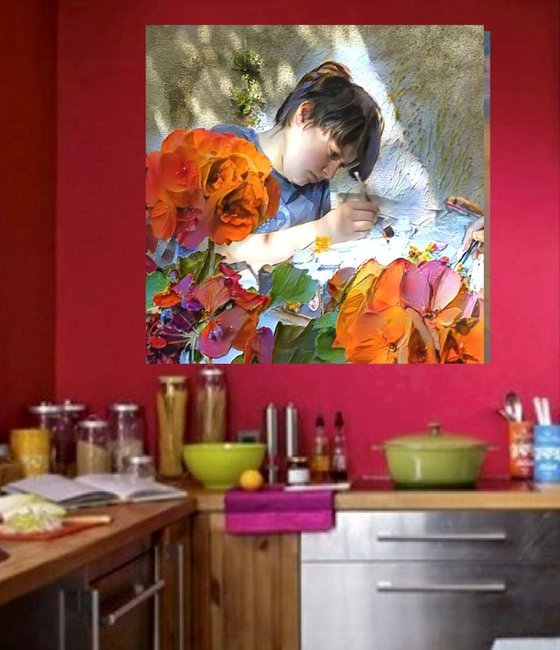 the young painter with geraniums