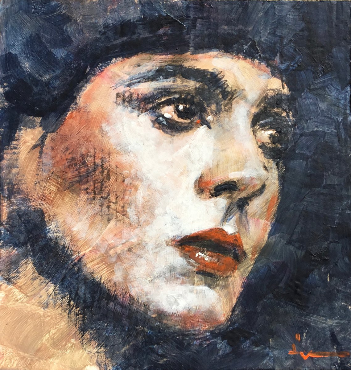 Expressive Portrait Acrylic Painting By Dominique Deve, 12 X 12, Rachel Blade, Original Artwork