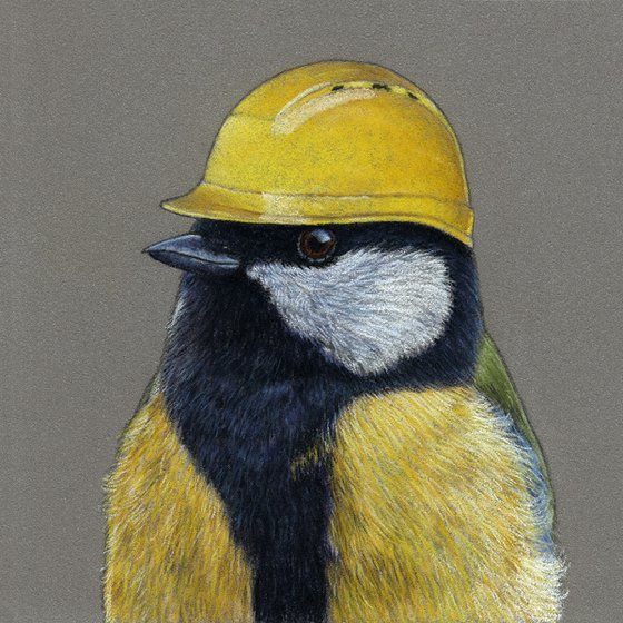 Original pastel drawing bird "Great tit"