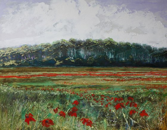 'For Our Tomorrows' Poppy Field Landscape Oil Painting.