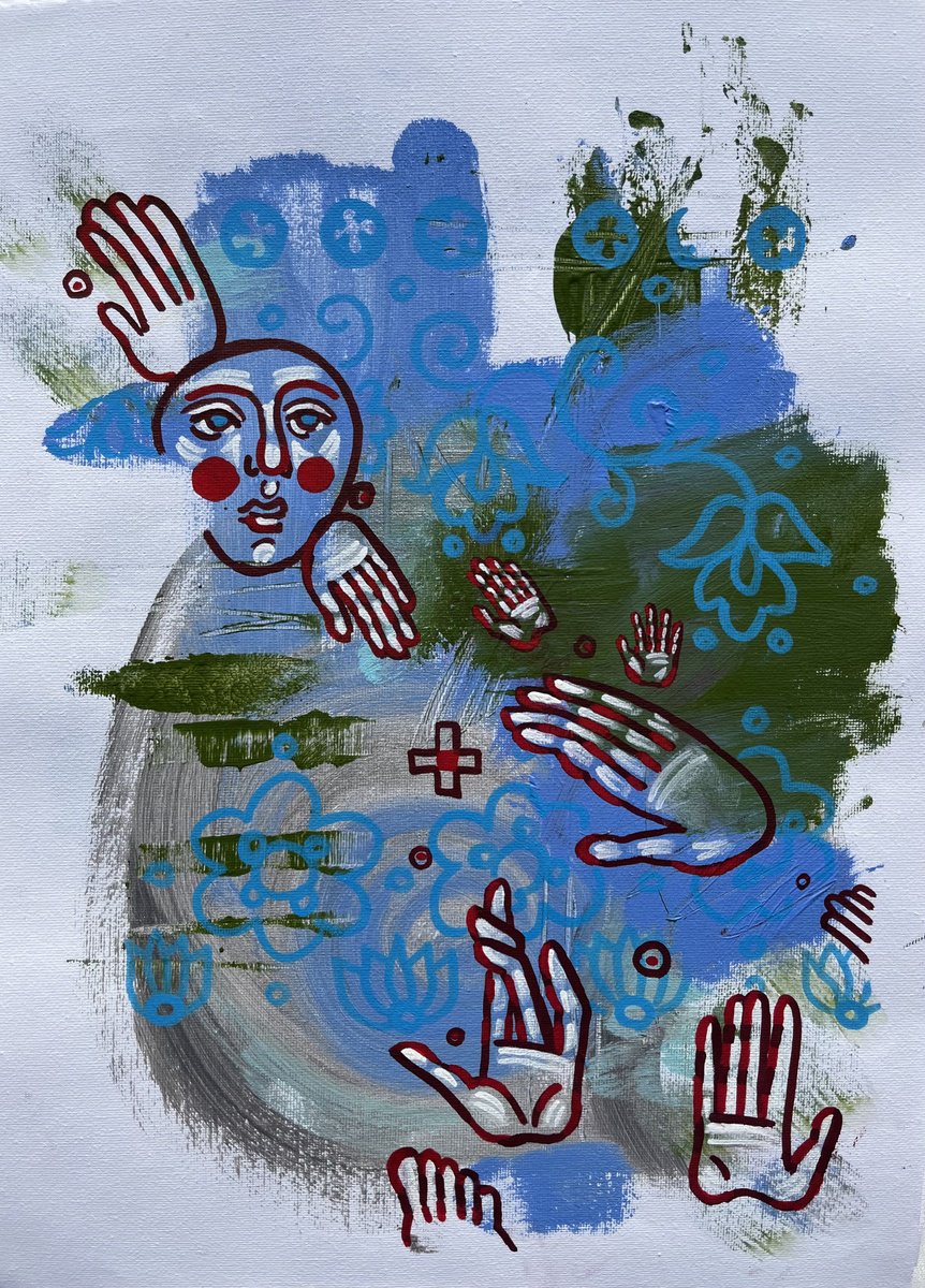 Naive Abstract Acrylic Painting By Yuliia Chaika, 12 X 16", Touch Of History, Original Artwork