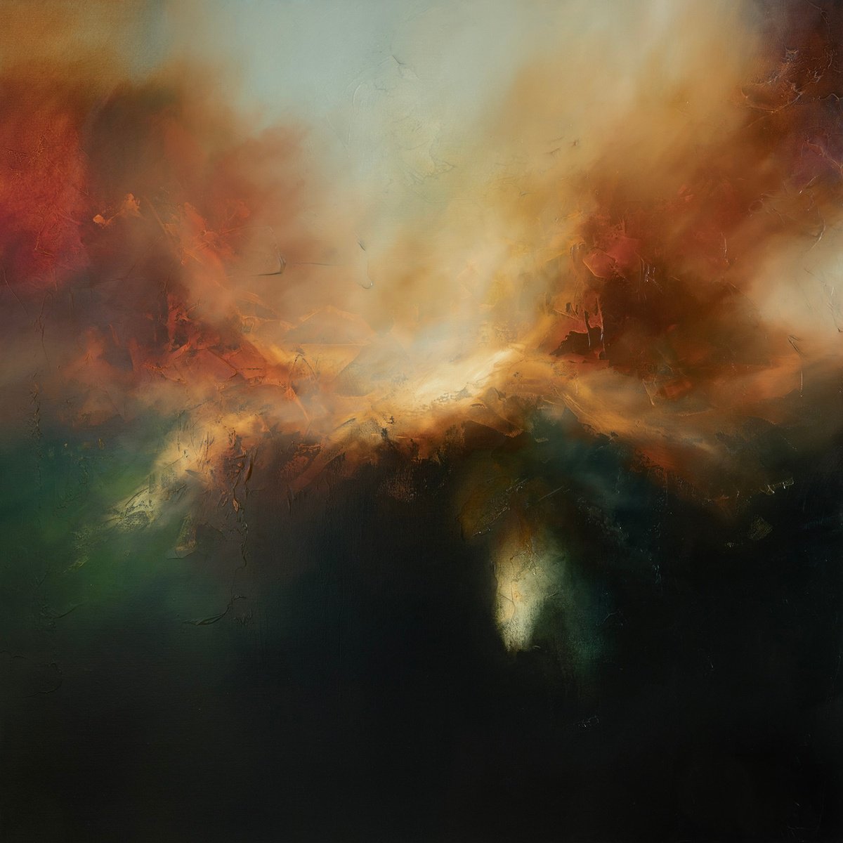 Abstract Landscape Oil Painting By Paul Bennett, 39 X 39", The Night Approaches, Original Artwork