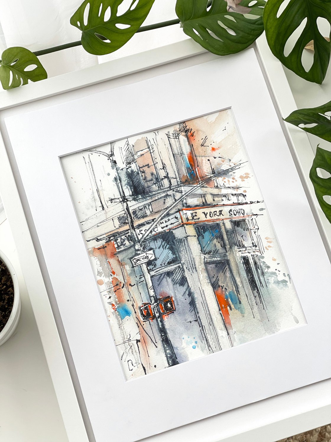 New York - Architecture Sketch Mixed Media Mixed-media painting by Sophie  Rodionov