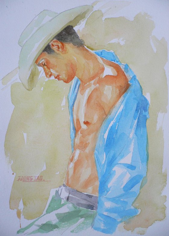 watercolour painting  cowboy #16-4-25-03