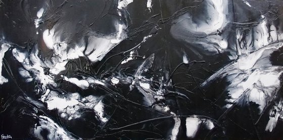 Raw Black Ice 240cm x 120cm Textured Abstract Art