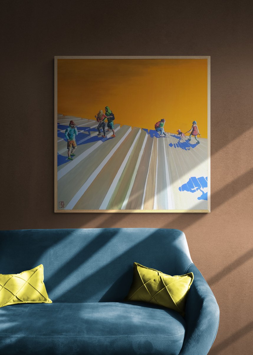 Impressionistic Cityscapes Acrylic Painting By Maria Kireev, 39 X 39", City Shadows, Original Artwork