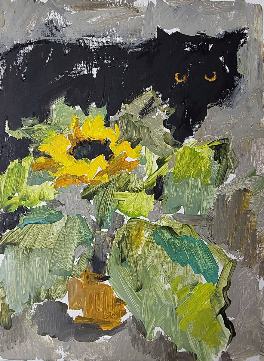 Black cat & Sunflower /2023 by Valerie Lazareva