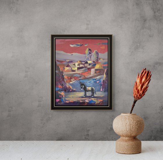 Village Under Crimson Sky