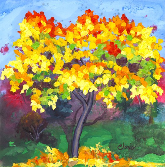 Yellow tree in Autumn Landscape