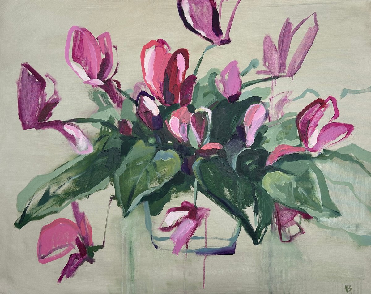 Expressive Oil Painting , Cyclamen Flowers 01 By Volha Belevets, 36 X 29, Artwork For Sale On Artfinder