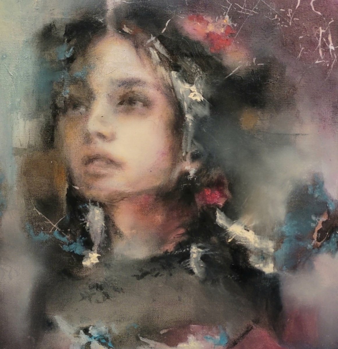 Impressionistic Portrait Oil Painting By Yuliia Kyrsanova, 16 X 16", Daughter Of The Wind, Original Artwork