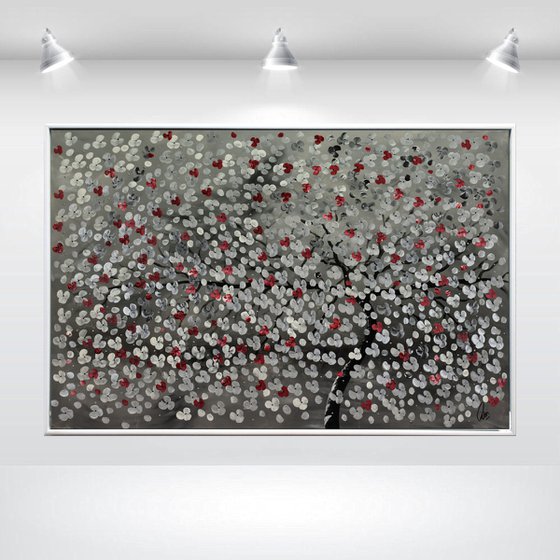 Dark Cherries  acrylic abstract painting cherry blossoms nature painting framed canvas wall art