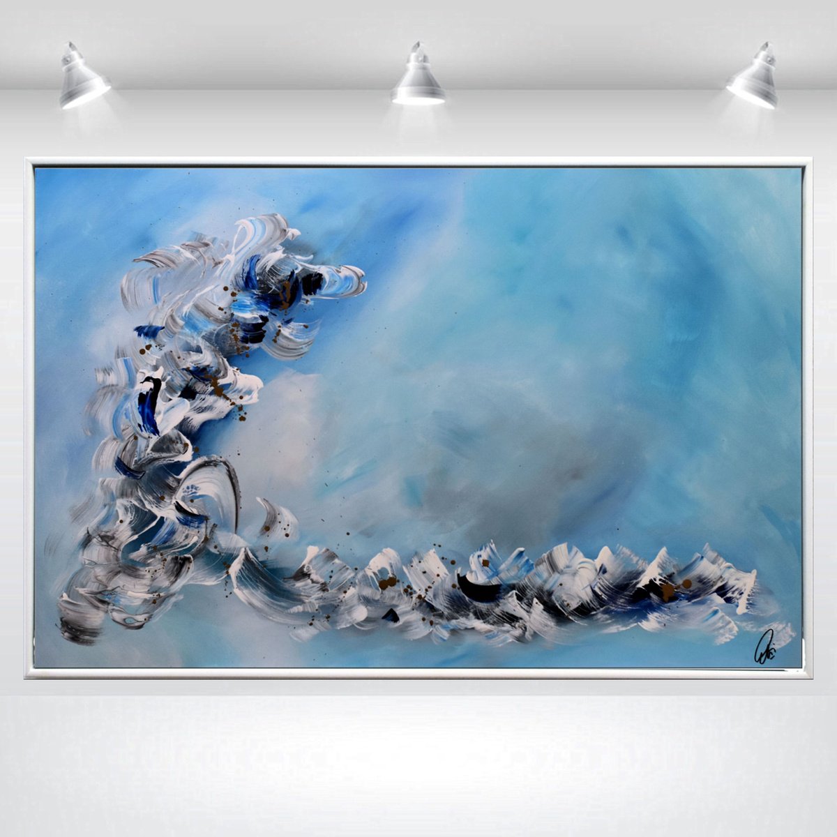 Abstract Acrylic Painting By Edelgard Schroer, 46 X 31, White Wings, Original Artwork