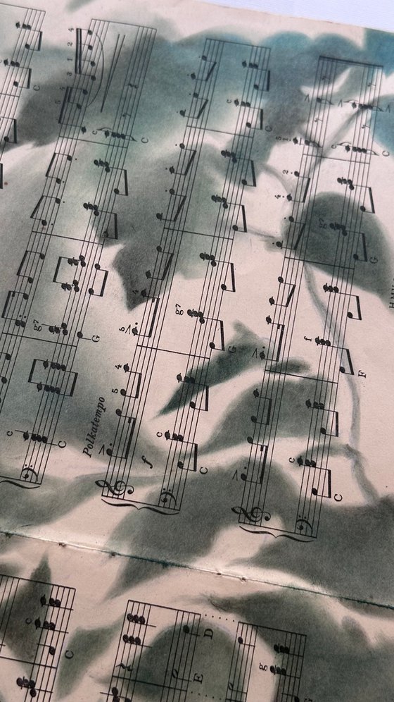 Vintage Sheet Music Nature Silhouette Art
