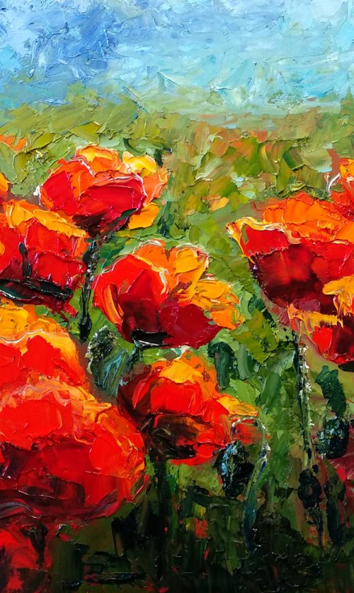 Poppies Field  Red Wild Flowers by Anastasia Art Line