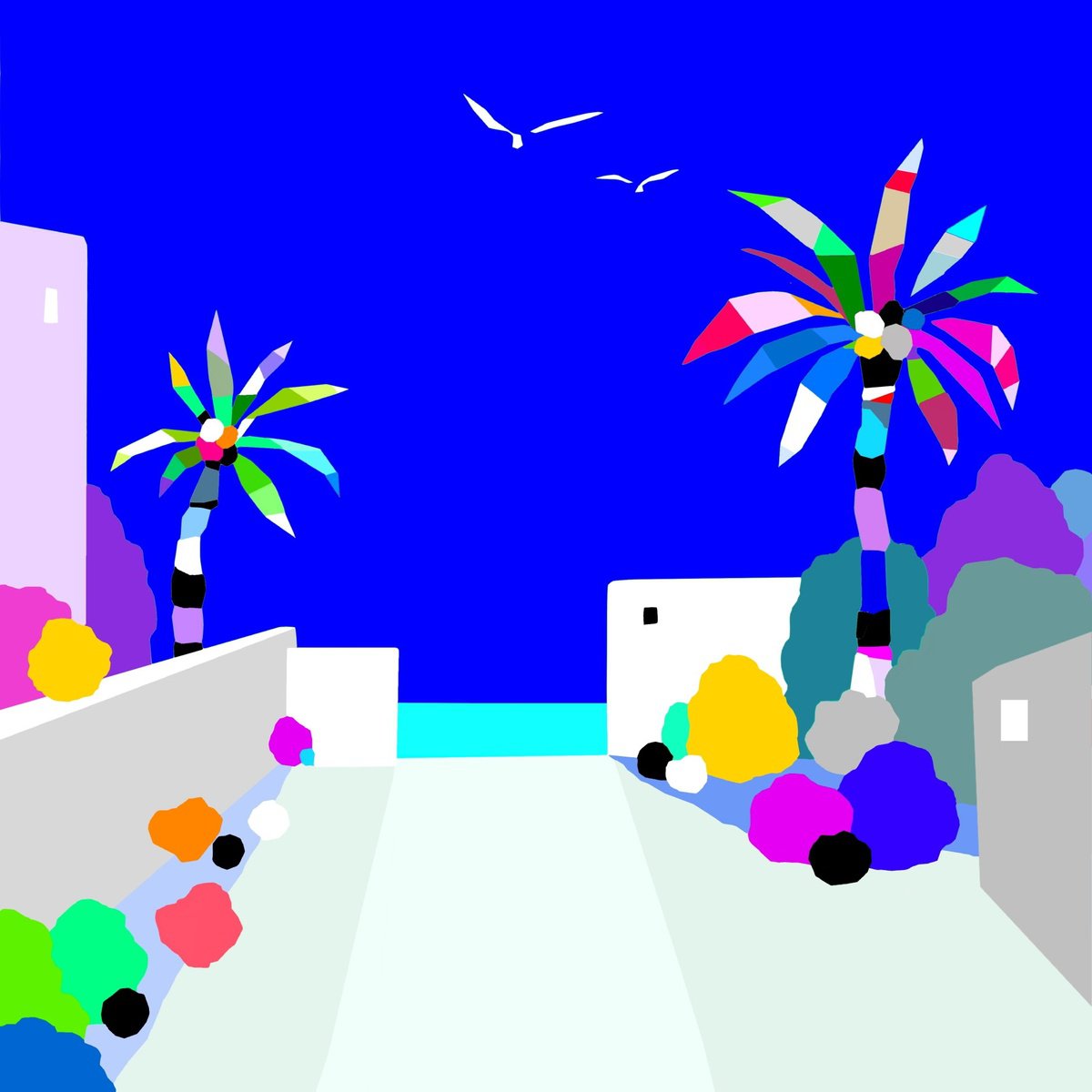 Urban And Pop Landscape Giclee Print By Alejos, 17 X 17, Palmtrees, Original Artwork