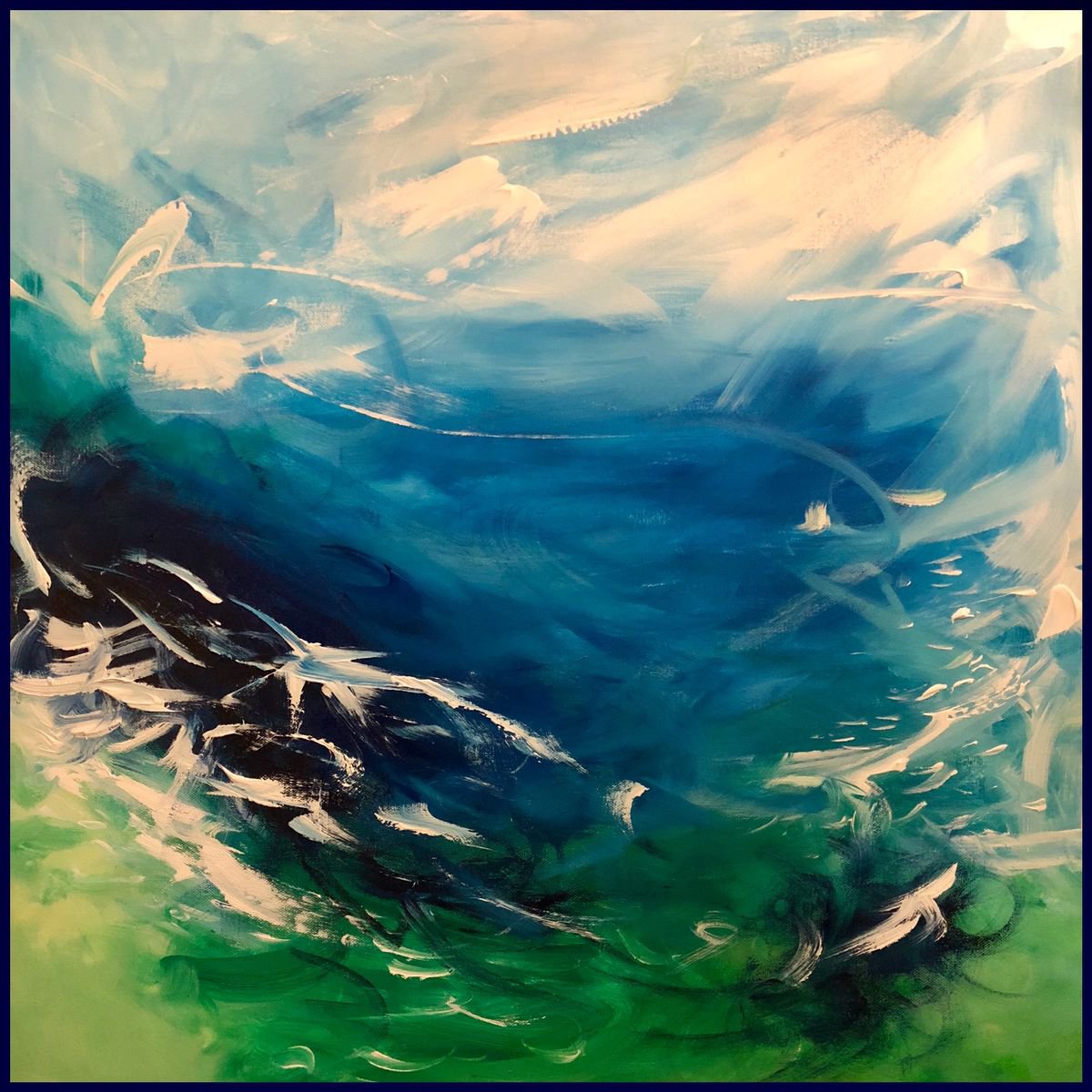 Abstract Acrylic Painting By Shabs Beigh, 28 X 28", Beneath Water, Original Artwork