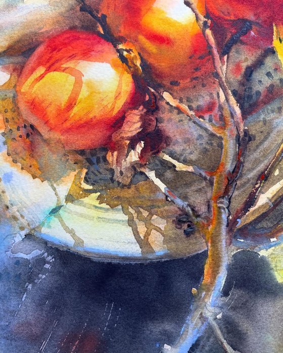 Apple painting watercolor. The Basket of Apples