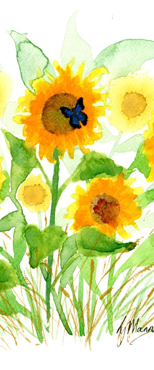 Sunflowers and Blue Butterfly by Lisa Mann