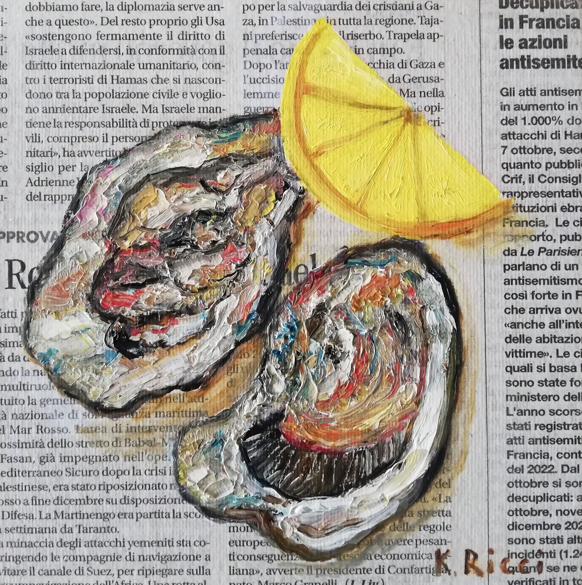 Oysters on Newspaper by Katia Ricci