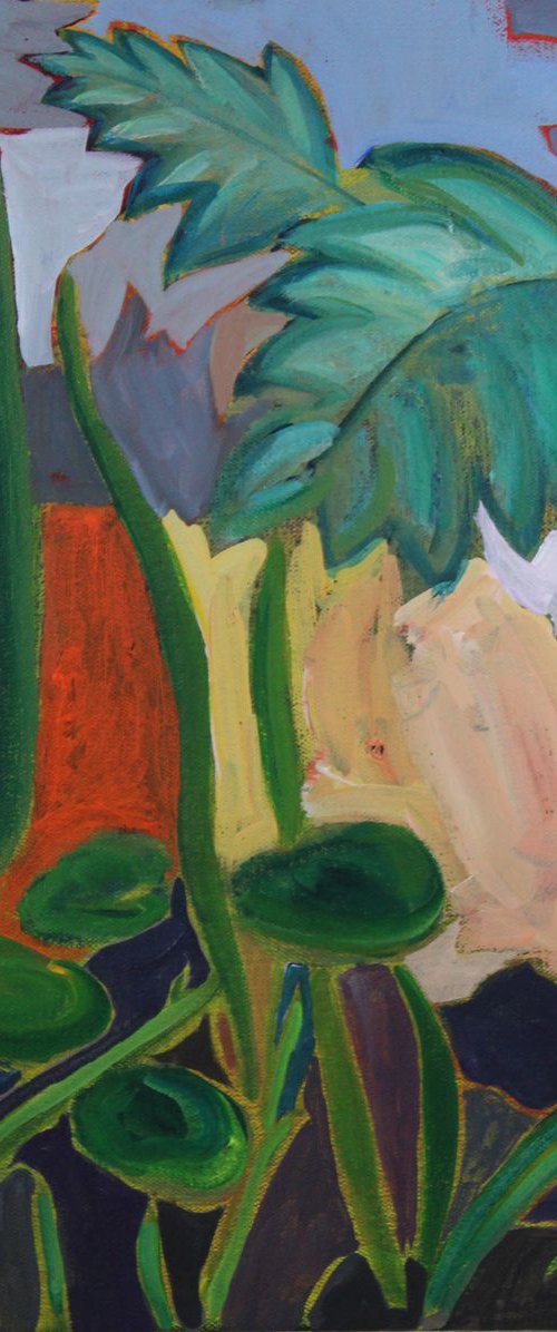 Tropical Garden - Abstract Expressionist Painting of a Colourful Greenhouse by Eleanore Ditchburn