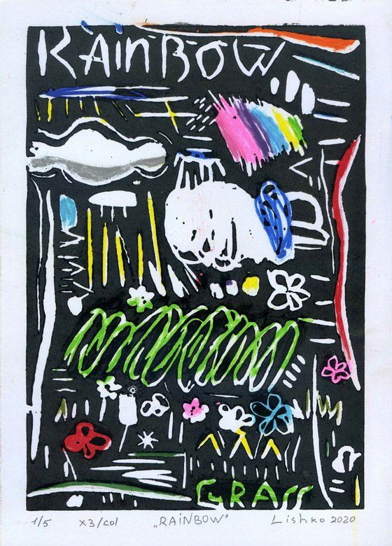 Rainbow X3/COL (LINOCUT+ HAND - COLOURED)