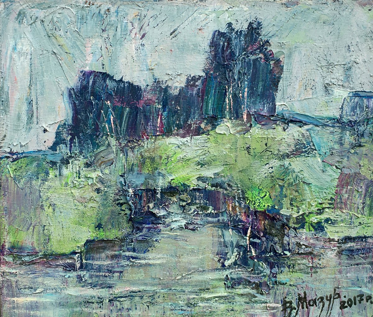 Impressionistic Landscape Oil Painting By Volodymyr Mazur, 11 X 9", Morning Silence, Original Artwork