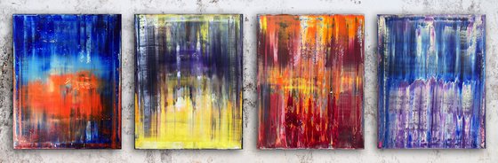 "Melting Point" - Save As A Series - Original Large PMS Abstract Quadriptych Oil Paintings On Canvas - 64" x 20"