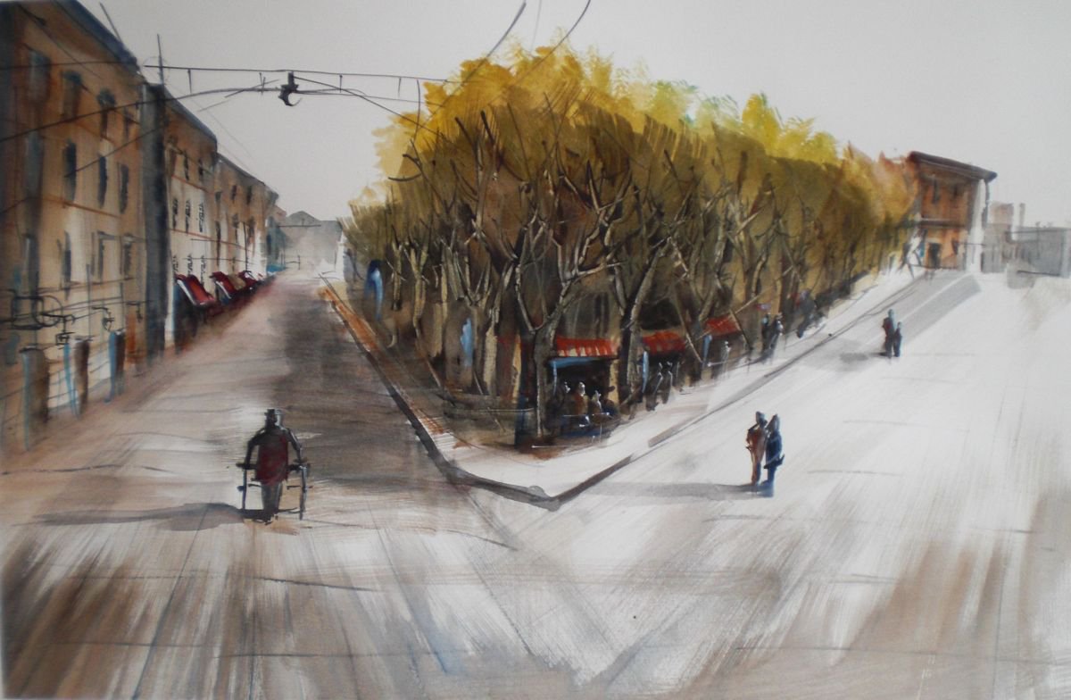 Expressive Cityscapes Watercolour By Giorgio Gosti, 21 X 14, An Imaginary City 2, Original Artwork