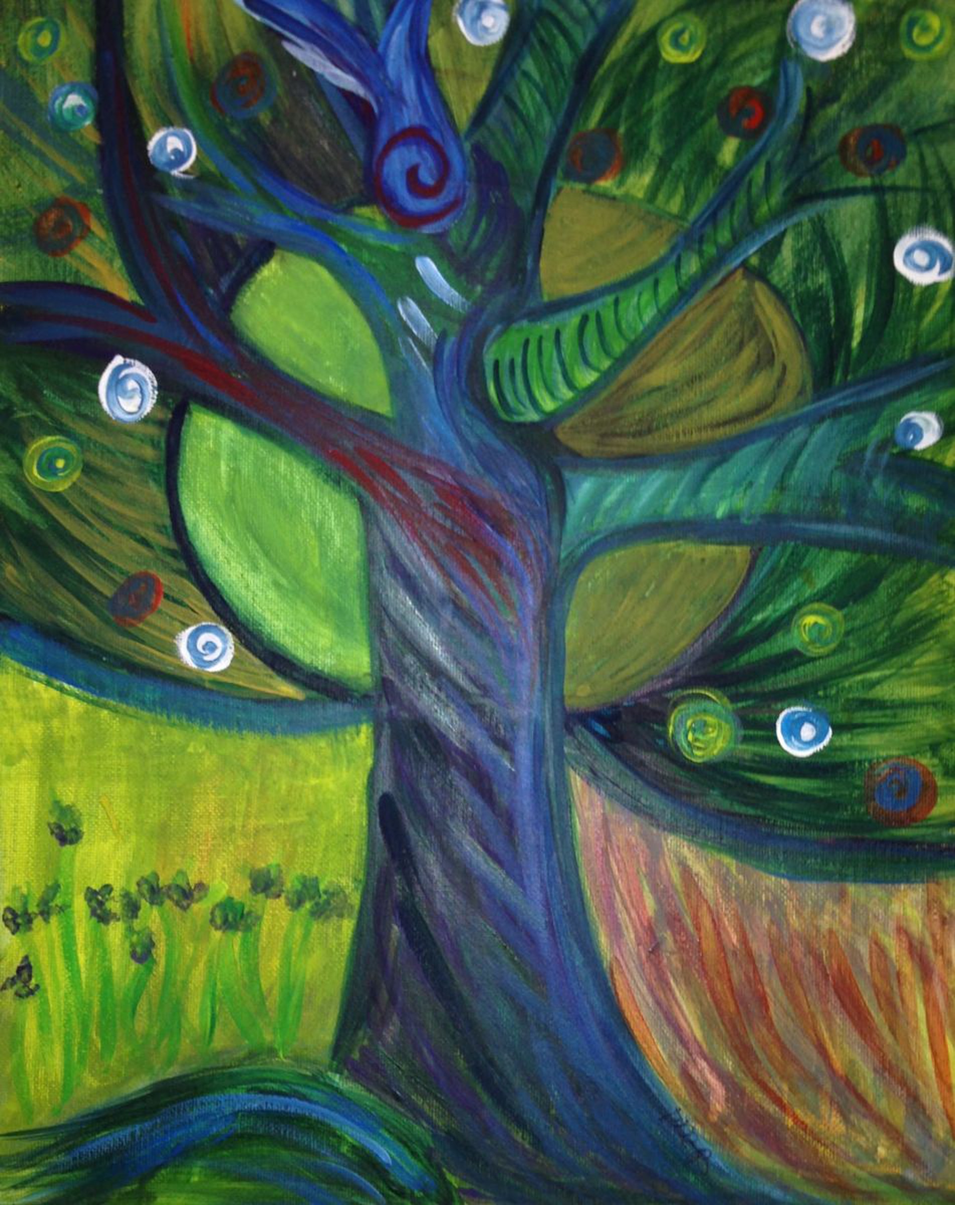 Whimsical Tree With Irises By Dawn Cooper Artfinder