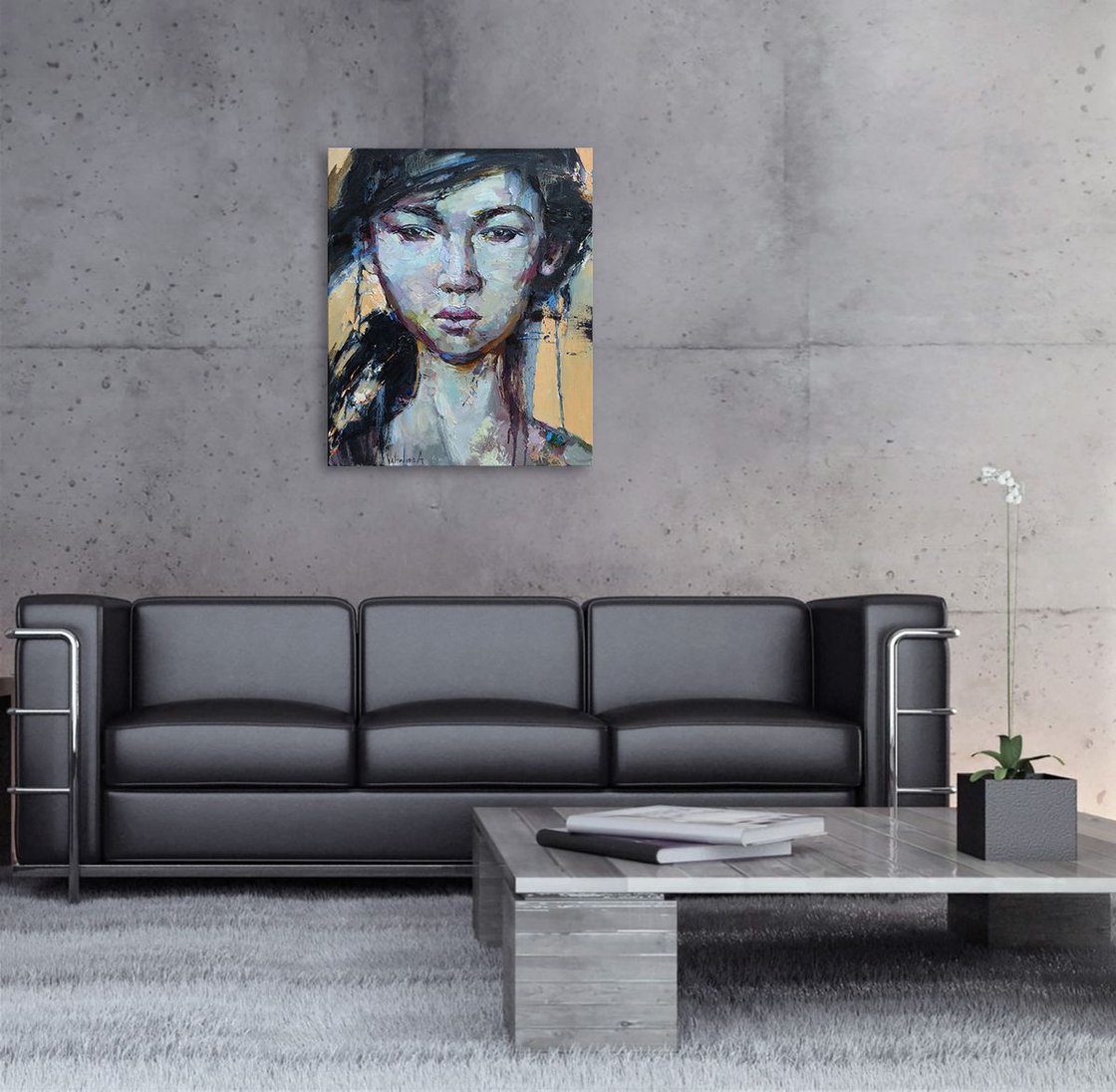 Asian girl abstract portrait painting 50 x 60 cm Oil painting by ...