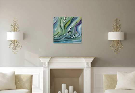 Artificial paradise, 75x70 cm, Original abstract painting, oil on canvas