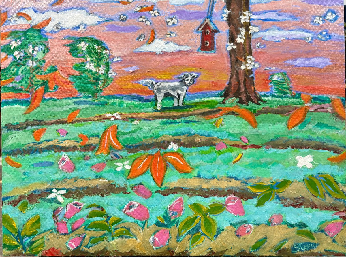 Impressionistic Landscape Oil Painting By Susan Stewart, 24 X 18", Windy Days, Original Artwork