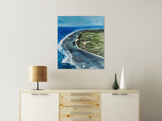 Island, original landscape waves, ocean oil painting, Gift art for home