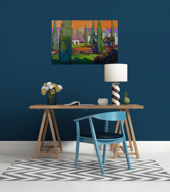 Garden with Cypress Trees