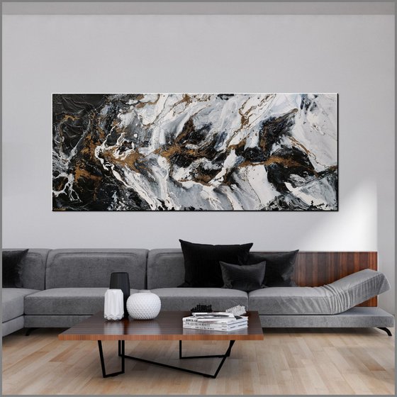 Bronzed Golden Ransom 240cm x 100cm Gold Black Grey Abstract Art